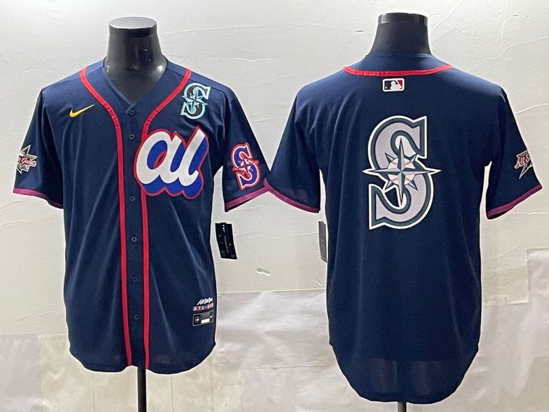 Men 2025 Seattle Mariners Blank Drak Blue All star Blank Blue Nike MLB Jersey style 6